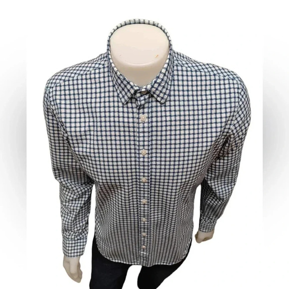 Thomas Pink Slim Fit Casual Blue & White Dress  Shirt Size Large - Picture 3 of 10